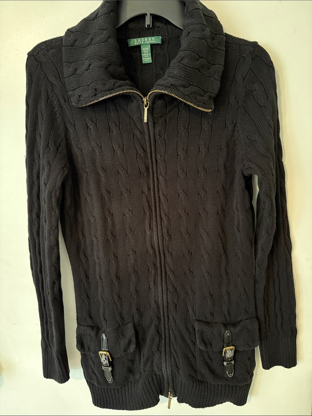 Lauren Ralph Lauren Black Cable Zip-Up Sweater